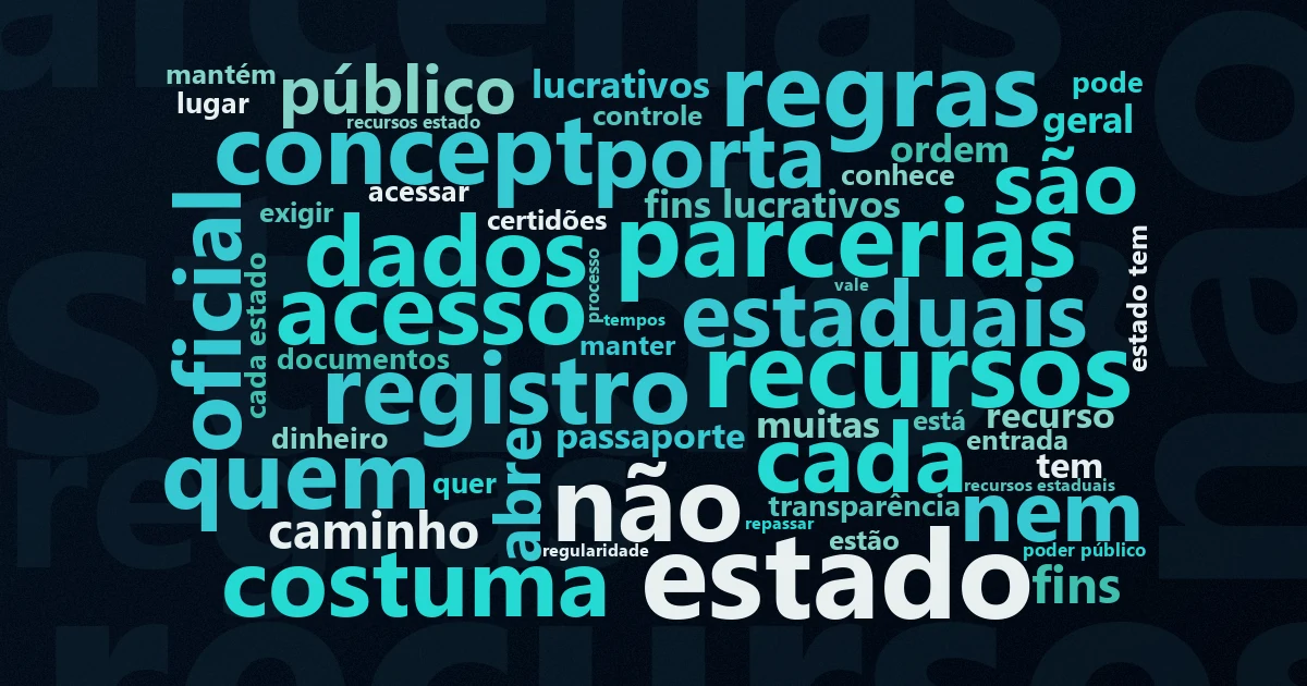 Nuvem de palavras com os termos centrais da matéria 'CEE: o que é o Cadastro Estadual de Entidades' no Terceiro Setor