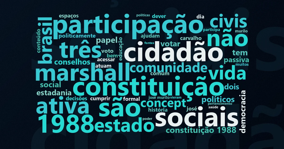 Nuvem de palavras com os termos centrais da matéria 'Cidadania: o que é, direitos, deveres e dimensões' no Terceiro Setor