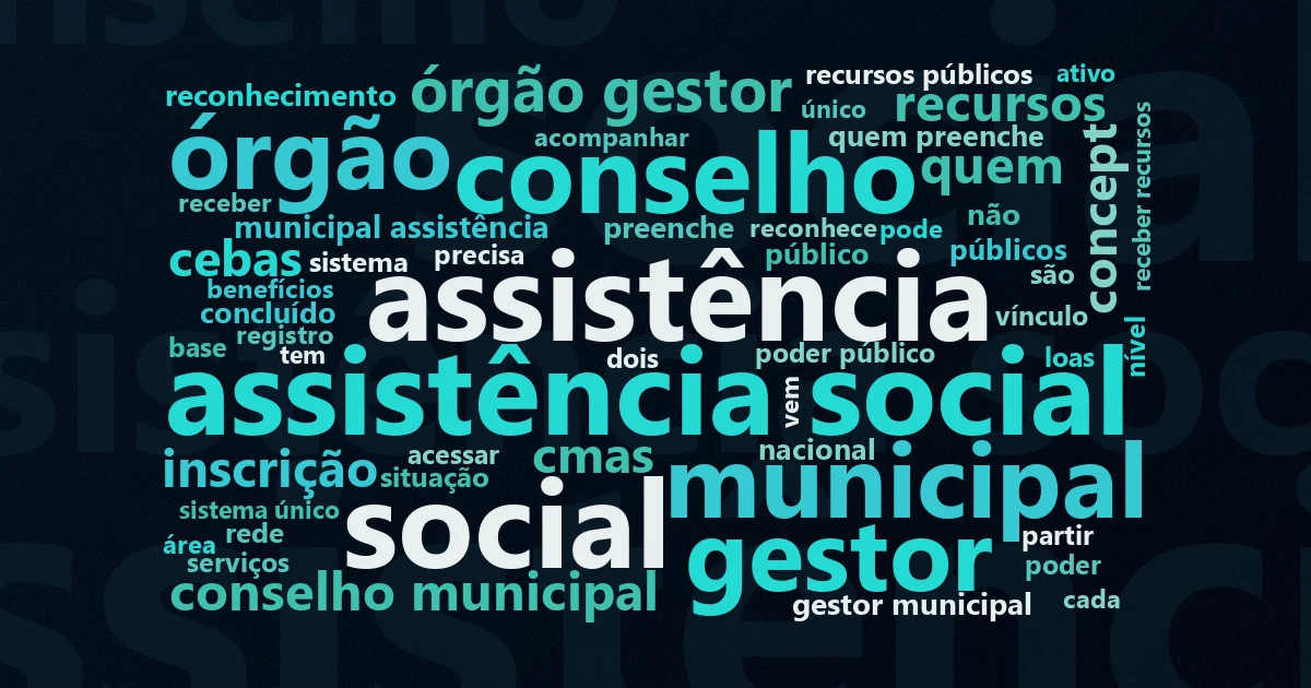 Nuvem de palavras com os termos centrais da matéria 'CNEAS: o que é e para que serve o cadastro do SUAS' no Terceiro Setor