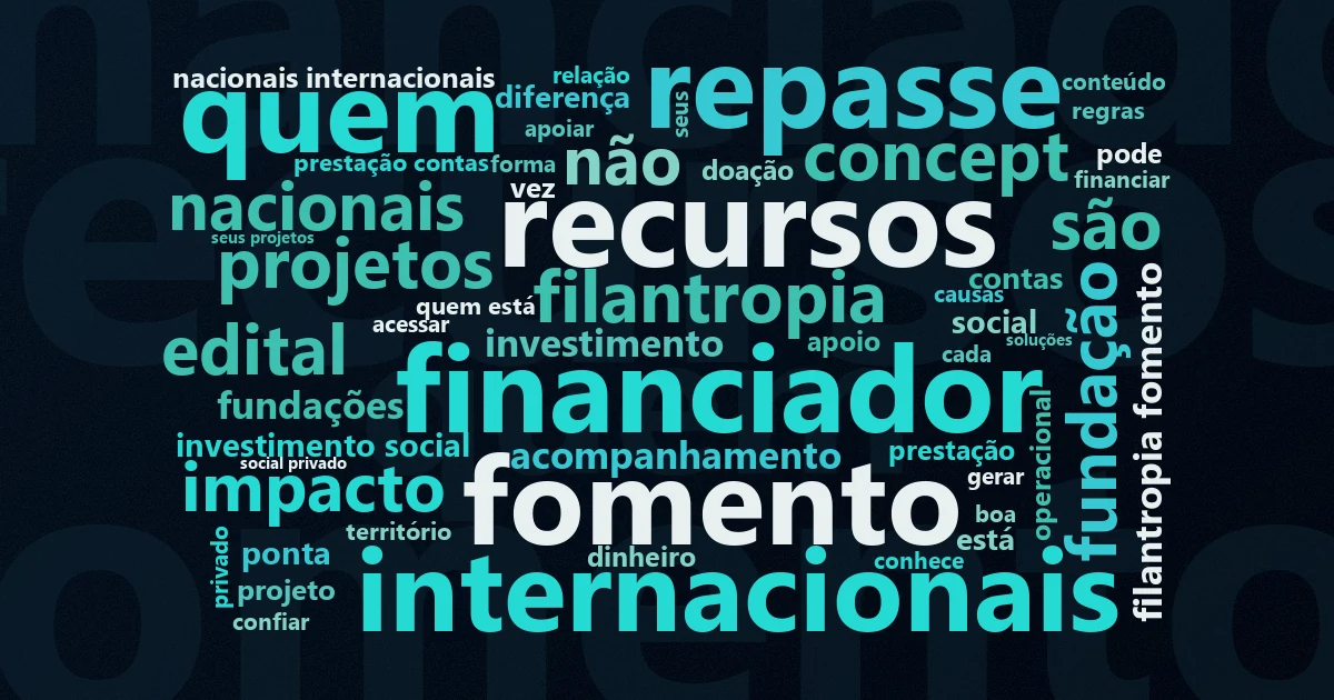 Nuvem de palavras com os termos centrais da matéria 'Grantmaking: o que é e como funcionam os editais' no Terceiro Setor