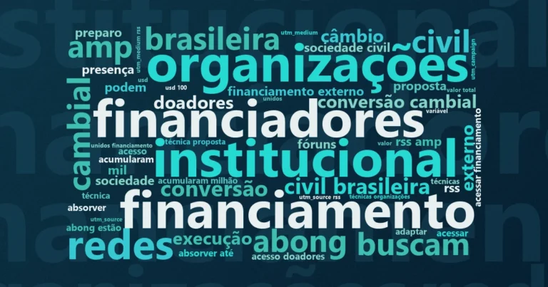Nuvem de palavras com os termos centrais da notícia '7 dicas para captar recursos internacionais' no Terceiro Setor