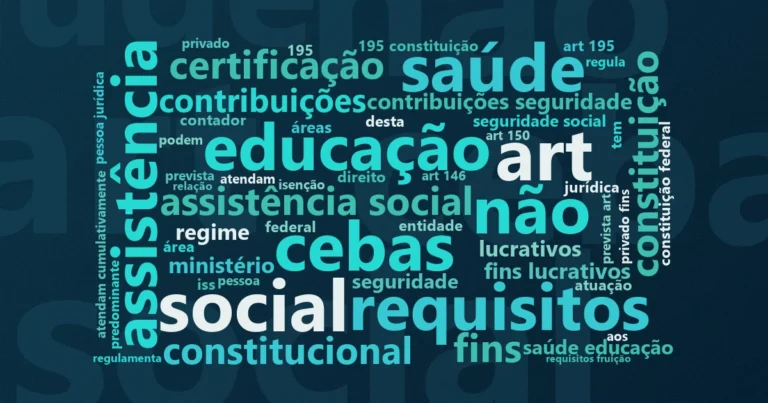 Nuvem de palavras com os termos centrais da notícia 'LC 187/2021: a lei complementar que regularizou a imunidade tributária das entidades beneficentes do terceiro setor' no Terceir