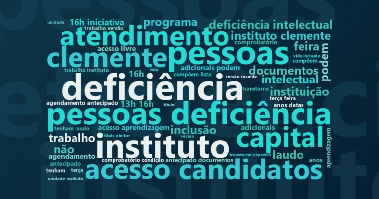 Nuvem de palavras com os termos centrais da notícia 'IJC promove ação gratuita de cadastro de currículos para PCDs' no Terceiro Setor