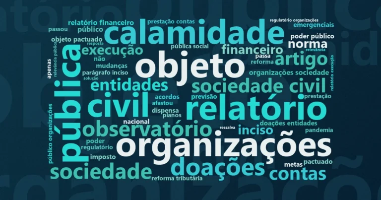 Nuvem de palavras com os termos centrais da notícia 'Lei 15.391/2026 cria regime para parcerias com OSCs em calamidades' no Terceiro Setor