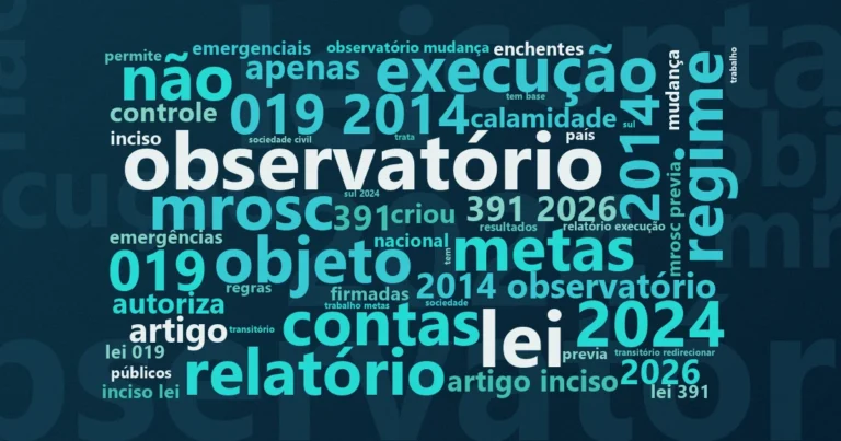 Nuvem de palavras com os termos centrais da notícia 'Parcerias em calamidades: entre avanços e lacunas' no Terceiro Setor