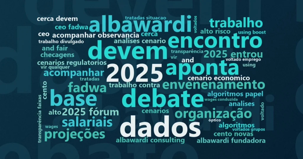Nuvem de palavras com os termos centrais da notícia 'Workshop no AI for Good Global Summit aborda uso da IA para produtividade e equidade salarial' no Terceiro Setor