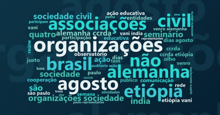 Nuvem de palavras com os termos centrais da notícia 'Abong articula intercâmbio internacional com ONGs de três países' no Terceiro Setor