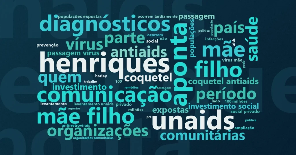 Nuvem de palavras com os termos centrais da notícia 'HIV: Brasil reduz transmissão vertical mas casos novos sobem 20%' no Terceiro Setor