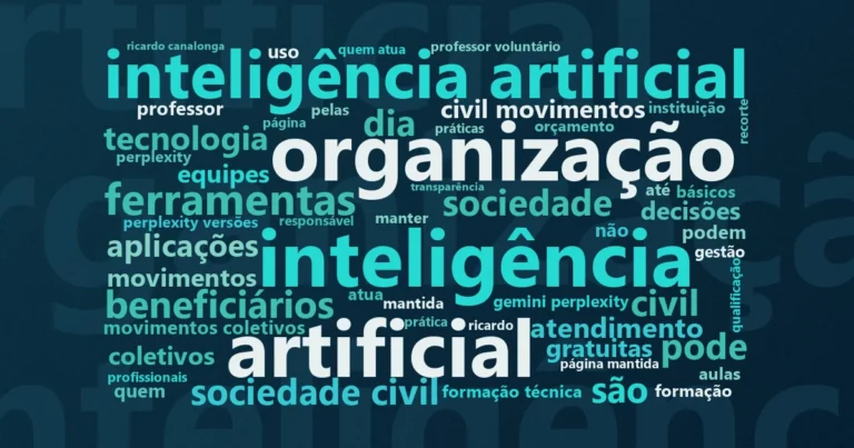 Nuvem de palavras com os termos centrais da notícia 'IA para organizações sociais ganha curso online gratuito e acessível' no Terceiro Setor
