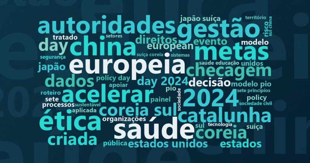 Nuvem de palavras com os termos centrais da notícia 'Governança da inteligência artificial entra na pauta global dos ODS' no Terceiro Setor