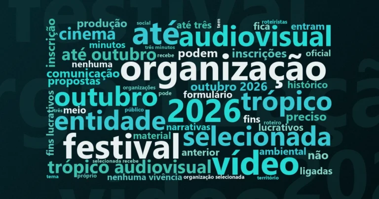 Nuvem de palavras com os termos centrais do edital 'ContraFluxo oferece filme gratuito para OSC de Curitiba divulgar sua causa' no Terceiro Setor