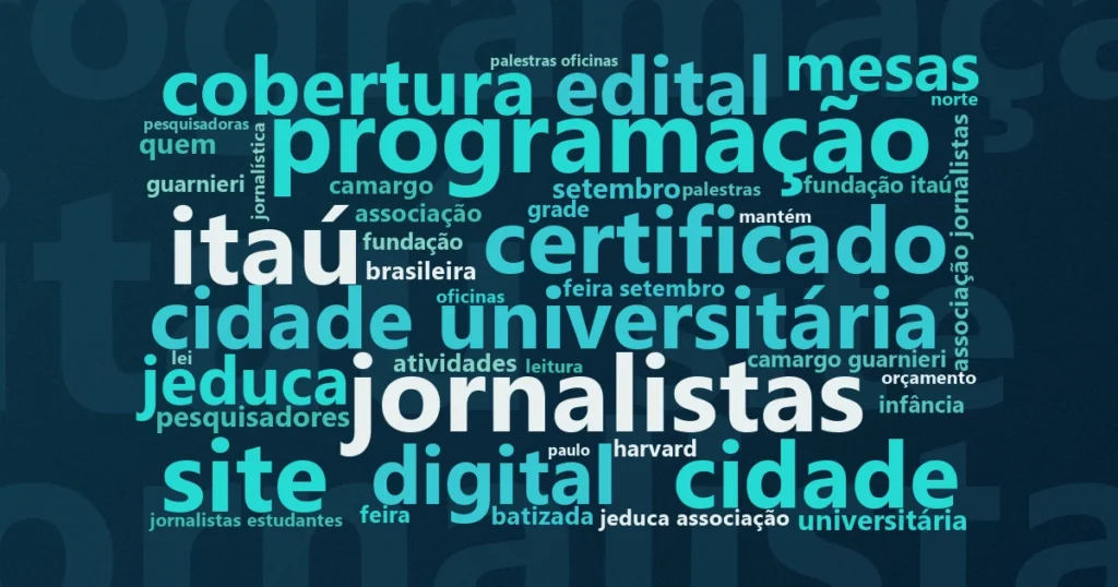 Nuvem de palavras com os termos centrais da notícia 'Congresso Internacional de Jornalismo de Educação chega à 10ª edição' no Terceiro Setor