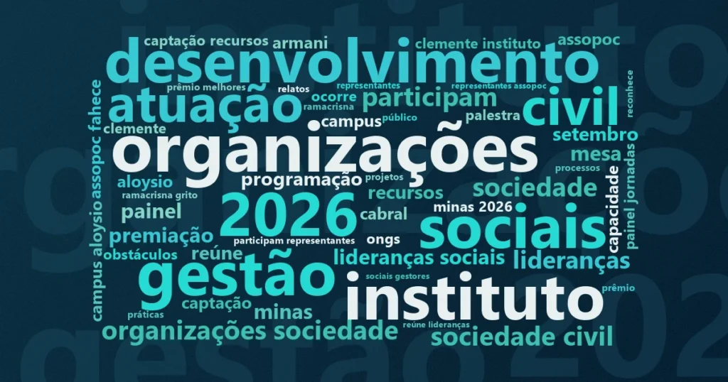 Nuvem de palavras com os termos centrais da notícia 'Fortalecimento institucional de OSCs é tema de encontro da FDC em Nova Lima' no Terceiro Setor