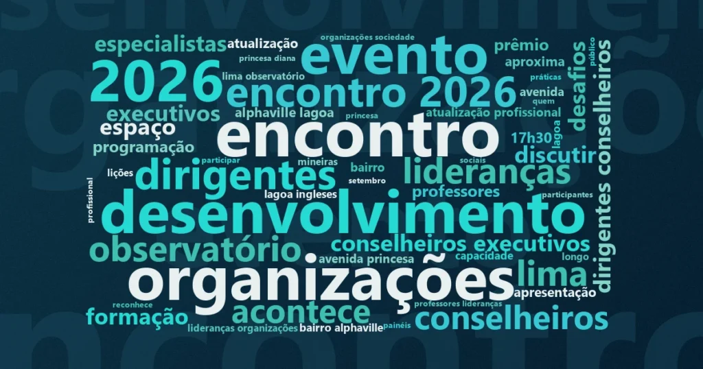 Nuvem de palavras com os termos centrais da notícia 'Fundação Dom Cabral reúne líderes de OSCs para debater gestão institucional' no Terceiro Setor
