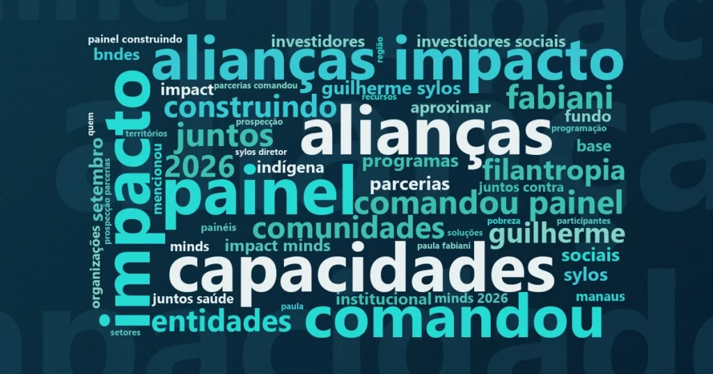 Nuvem de palavras com os termos centrais da notícia 'IDIS defende confiança e colaboração em conferência da Latimpacto' no Terceiro Setor