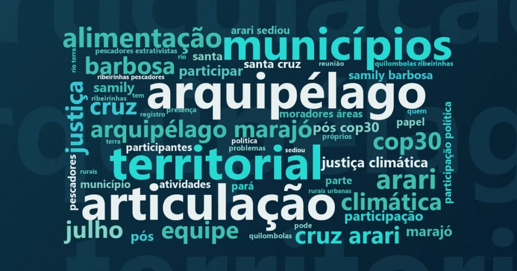 Nuvem de palavras com os termos centrais da notícia 'Rede de Jovens Marajoaras realiza 5º encontro com apoio da CESE' no Terceiro Setor