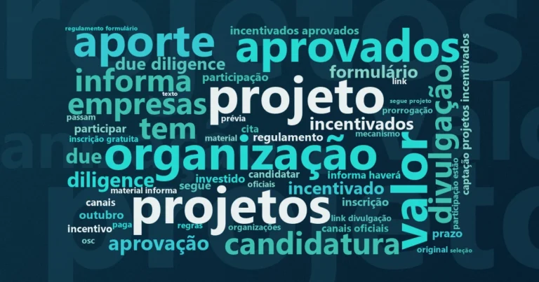 Nuvem de palavras com os termos centrais da notícia 'Chamamento 2026 da Engaja Brasil abre candidaturas gratuitas para OSCs sem comissão' no Terceiro Setor