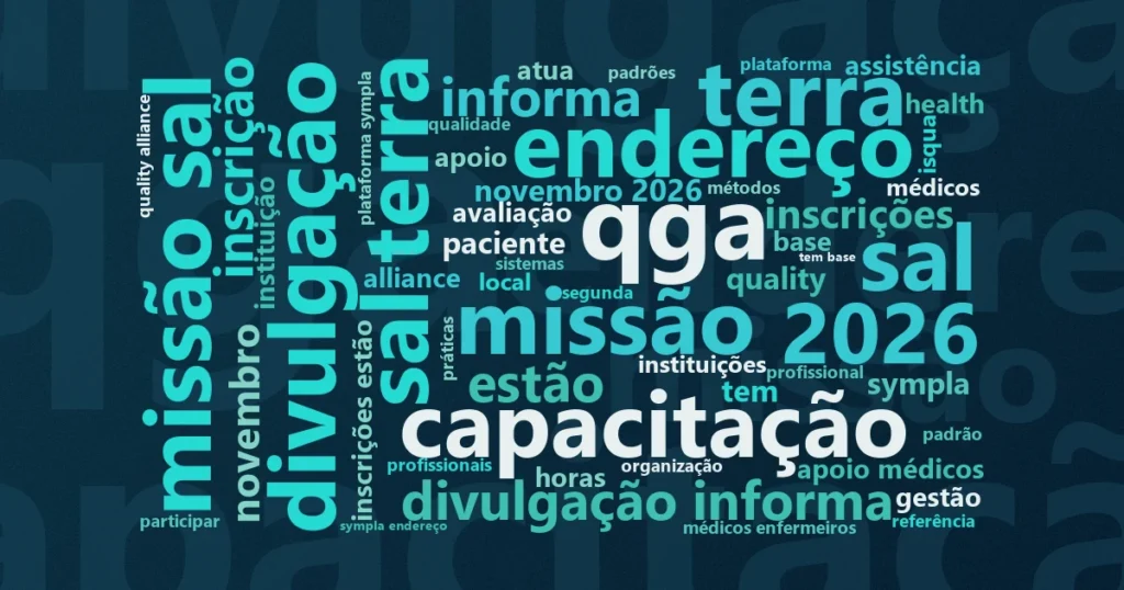 Nuvem de palavras com os termos centrais da notícia 'Qmentum Global: curso em Uberlândia forma avaliadores internacionais de saúde' no Terceiro Setor