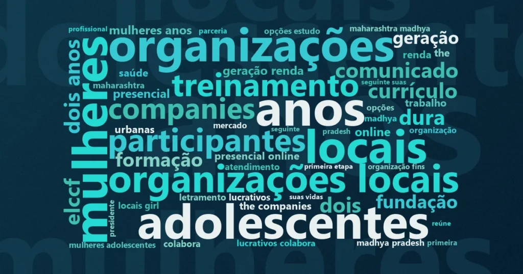 Nuvem de palavras com os termos centrais da notícia 'Reliance Foundation e Estée Lauder lançam programa para 1 milhão de jovens na Índia' no Terceiro Setor